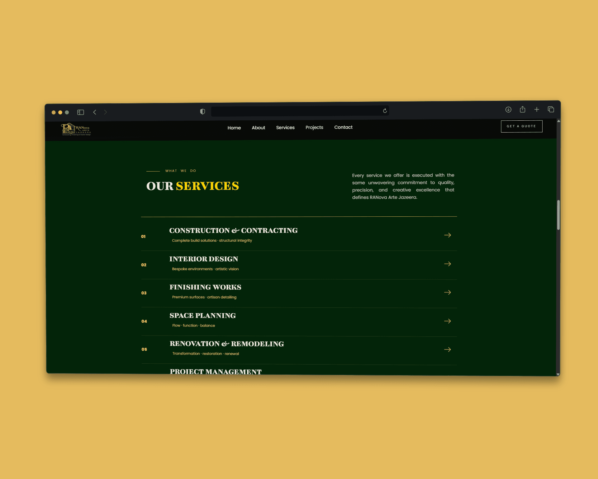 RANova Arte Jazeera services page