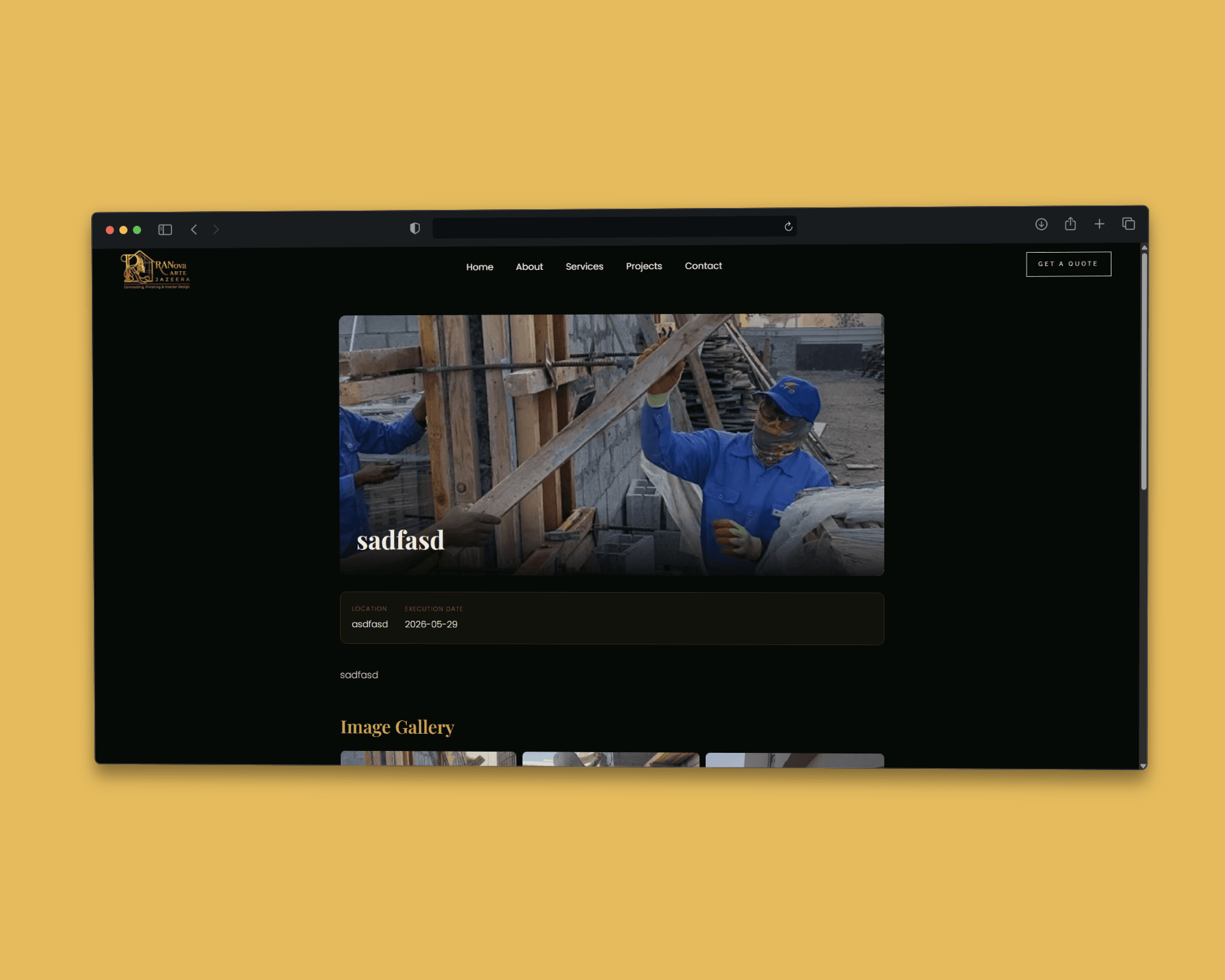 Project detail page on the RANova Arte Jazeera website