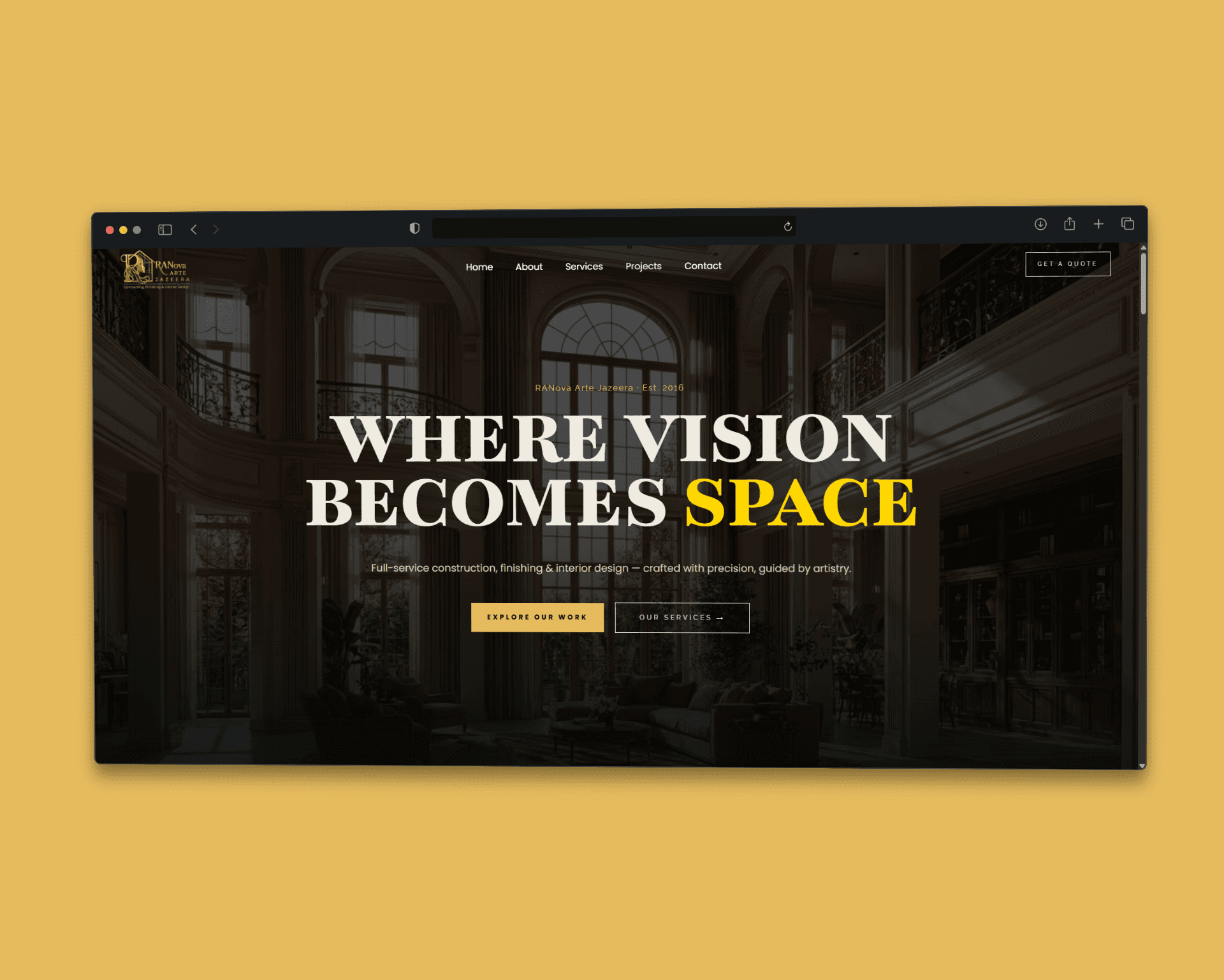 RANova Arte Jazeera homepage shown in a browser frame